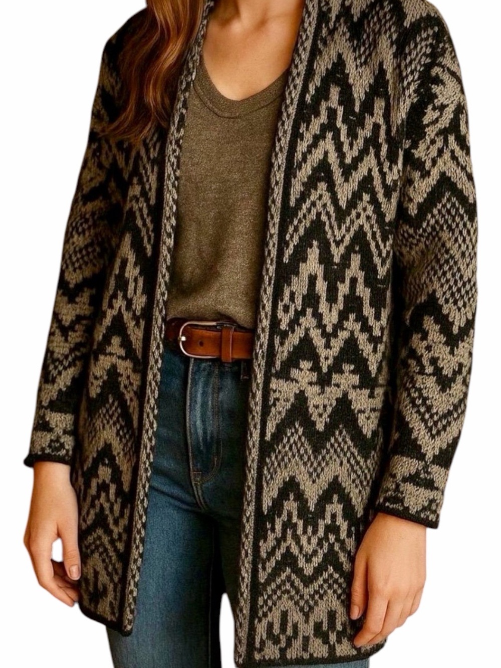 Lucky Brand Aztec Wool Blend Longline Cardigan‎ XS Boho Western